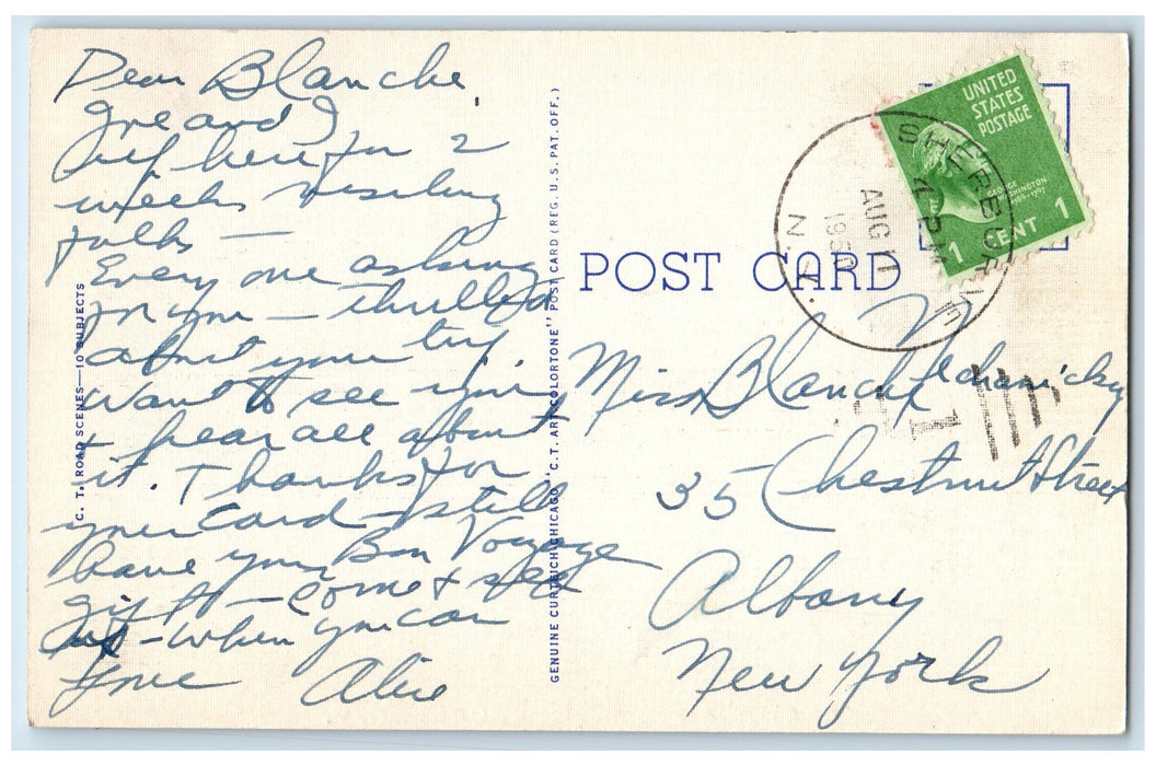 1950 Greetings From Sherburne Concrete Road Grove New York NY Posted Postcard