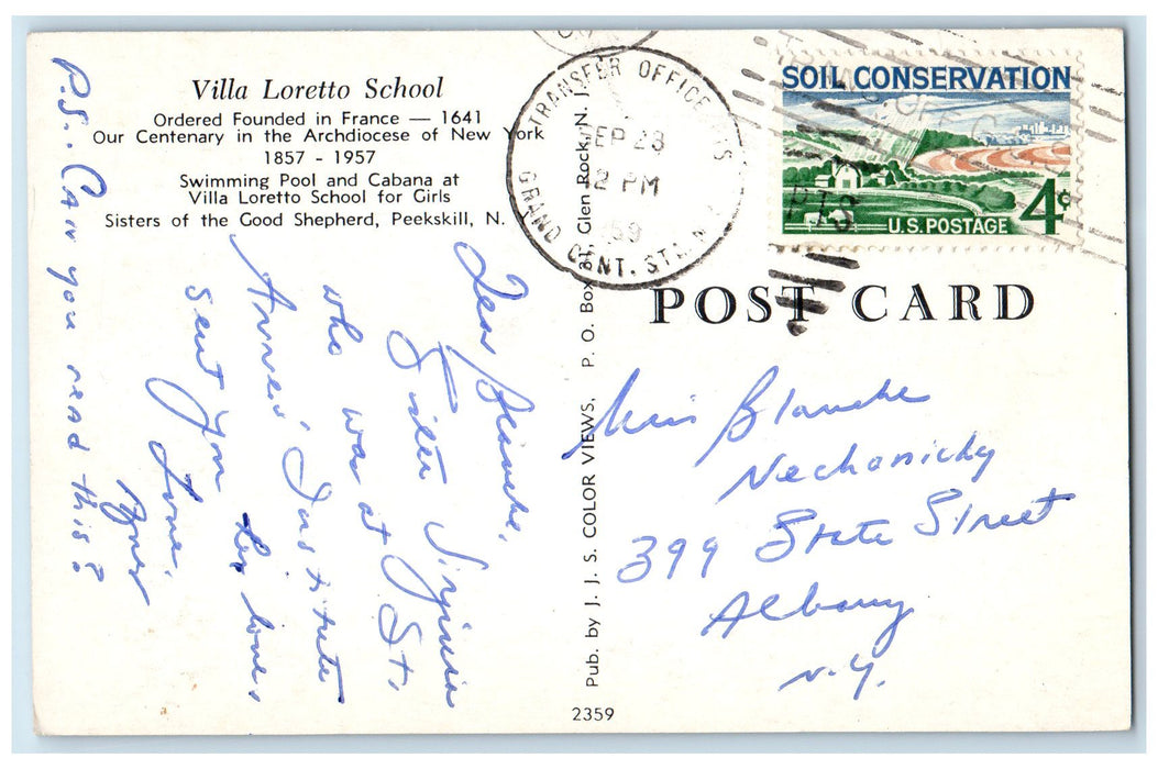 1959 Villa Loreto School Swimming Pool & Cabana For Girls Peekskill NY Postcard