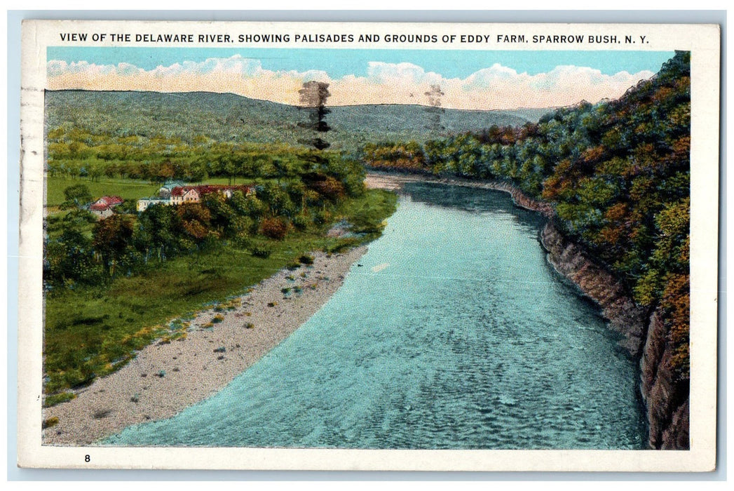 1938 View Of Delaware River Palisades Grounds Eddy Farm Sparrowbush NY Postcard