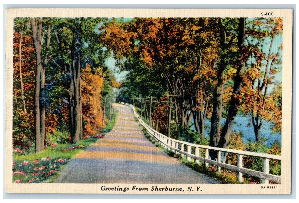 1944 Greetings From Sherburne Grove Dirt Road River New York NY Posted Postcard