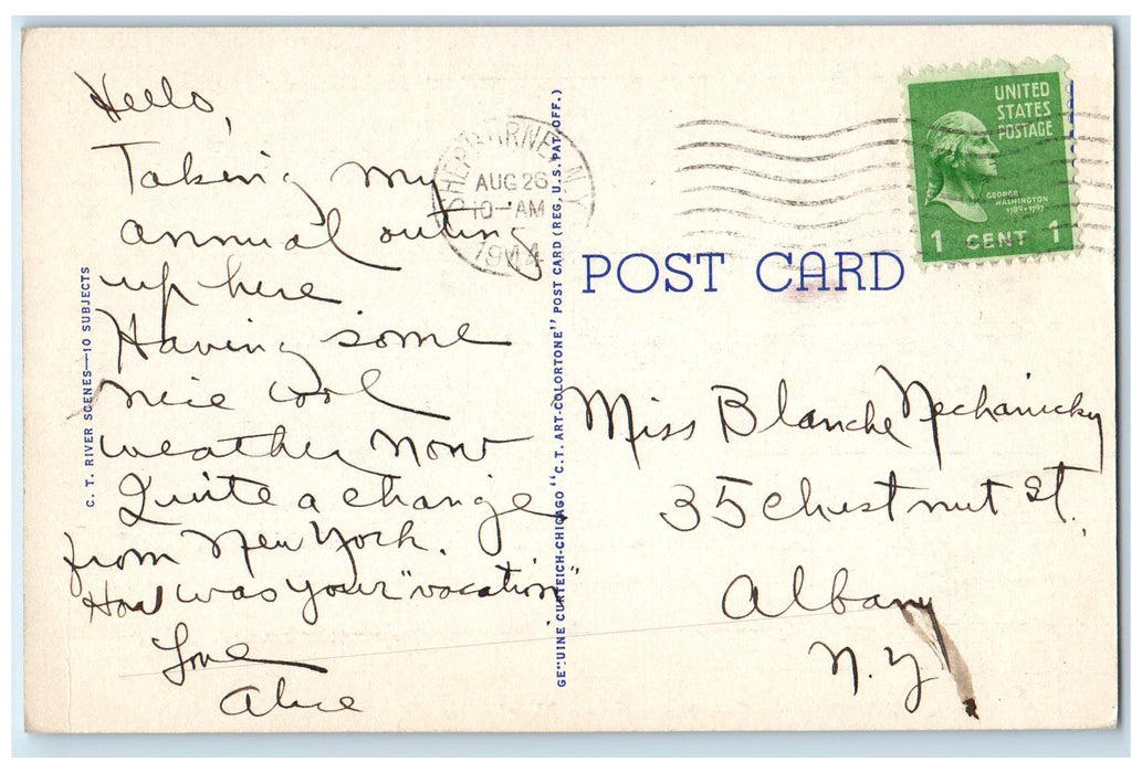 1944 Greetings From Sherburne Grove Dirt Road River New York NY Posted Postcard