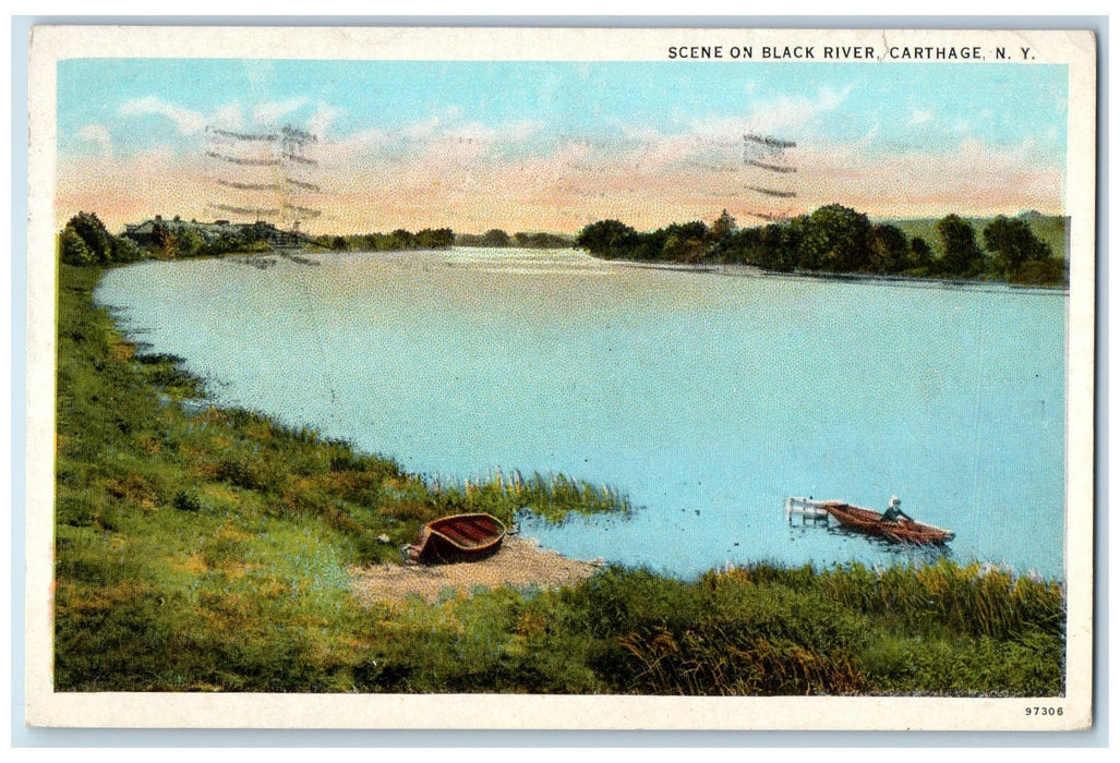 1938 Scene On Black River Man On Boats View Carthage New York NY Posted Postcard