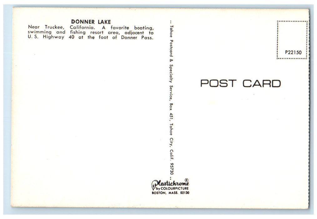 c1960s Donner Lake Boating Swimming Fishing Resort Truckee CA Unposted Postcard