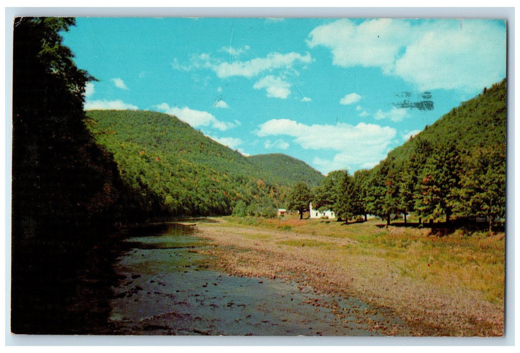 1968 Greetings From Croghan Creek River Mountain Lined Trees NY Posted Postcard