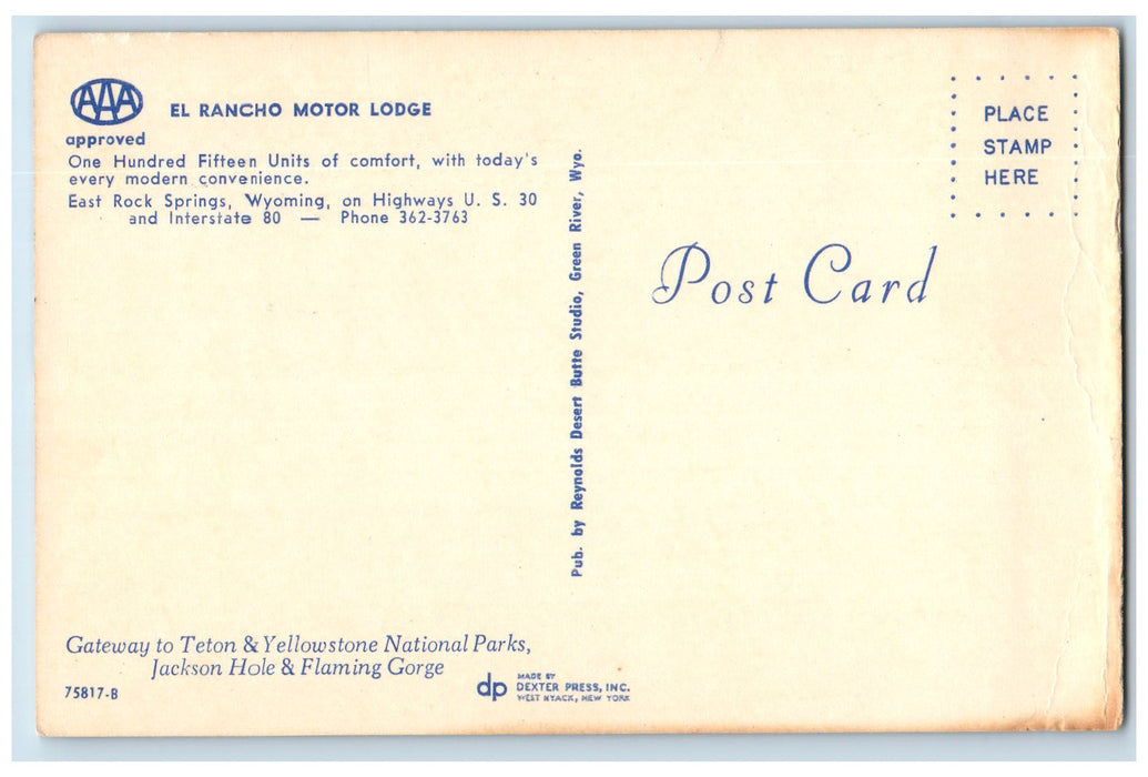 c1960s El Rancho Motor Lodge Roadside East Rock Springs Wyoming WY Tree Postcard