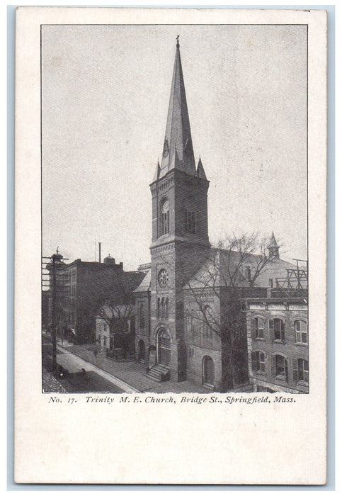 c1905 Trinity Methodist Episcopal Church Bridge Street Springfield MA Postcard