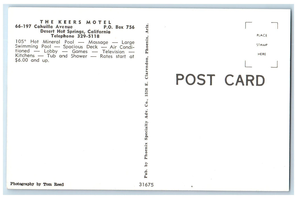 c1960's The Keers Motel Interior Pool Desert Hot Springs California CA Postcard