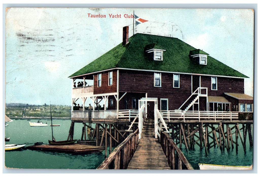 c1910 Yacht Club Beach Boat Terrace Guests Bridge View Taunton Maine ME Postcard
