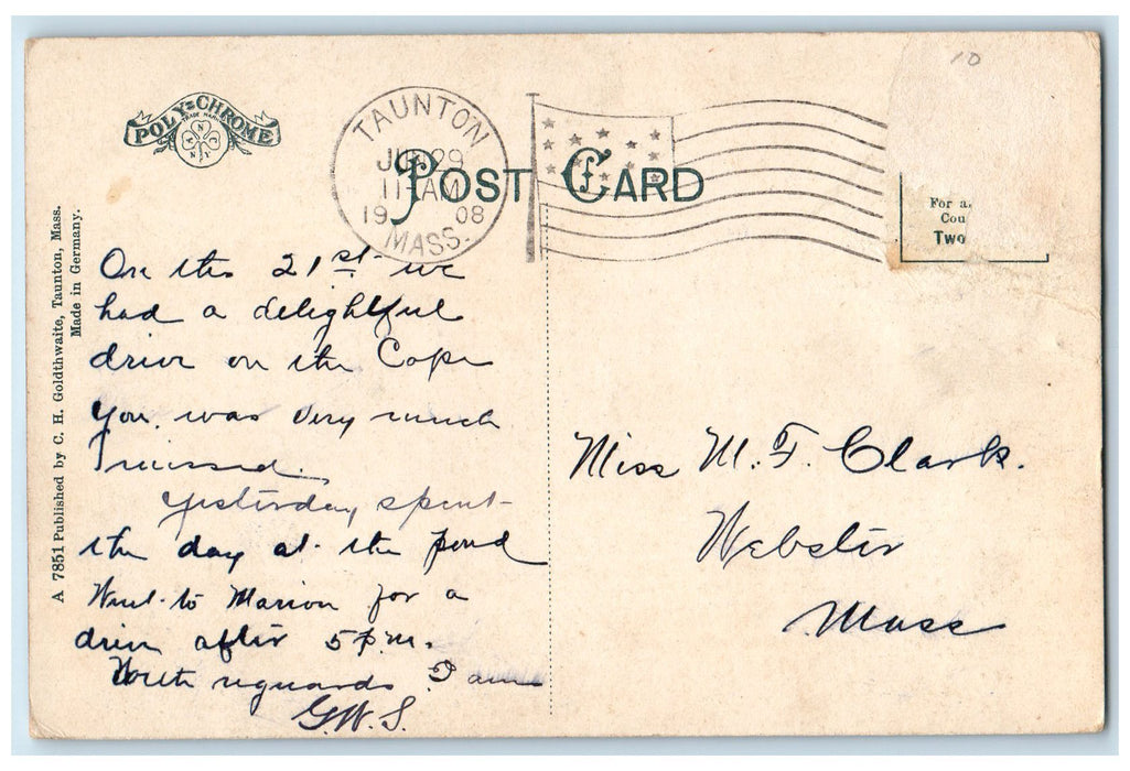 c1910 Yacht Club Beach Boat Terrace Guests Bridge View Taunton Maine ME Postcard