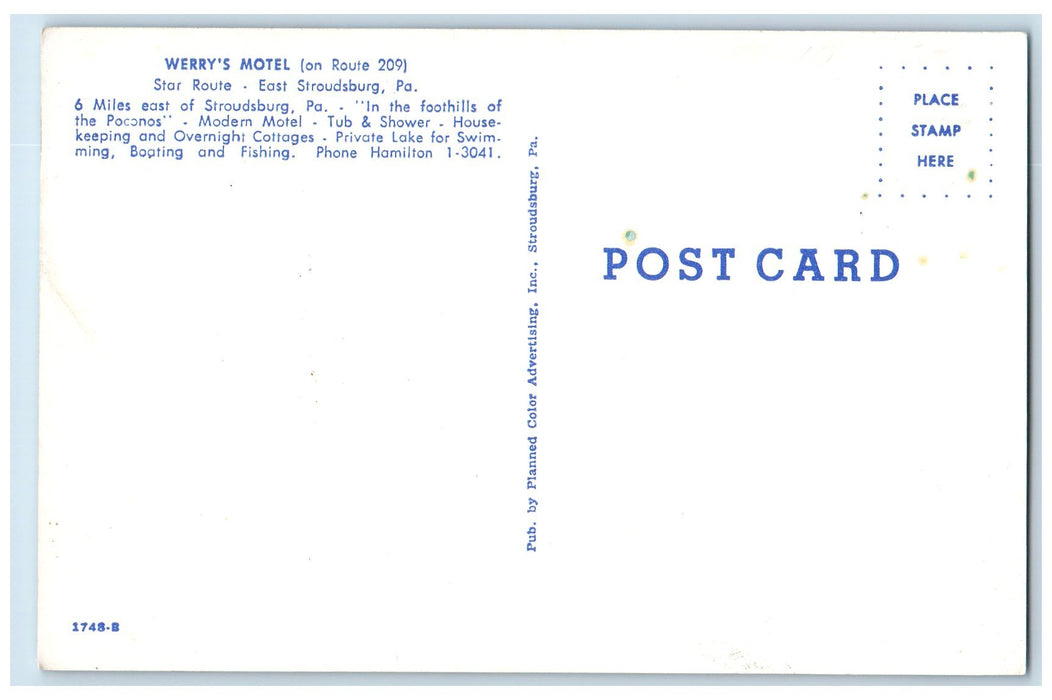 c1960s Werry's Motel Exterior Roadside East Stroudsburg Pennsylvania PA Postcard