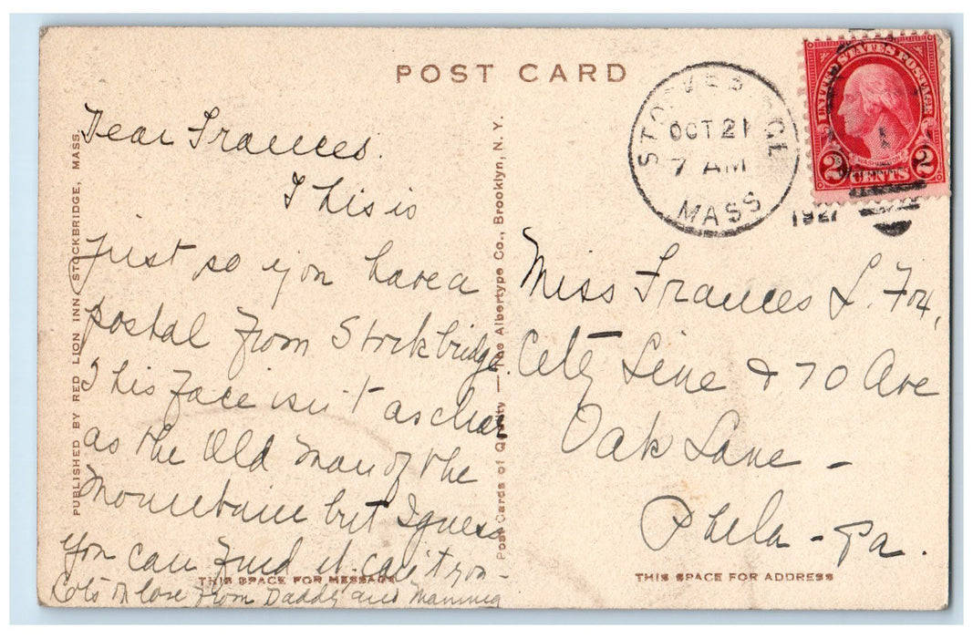 1927 Monument Mountain Rock Formation View Stockbridge Massachusetts MA Postcard