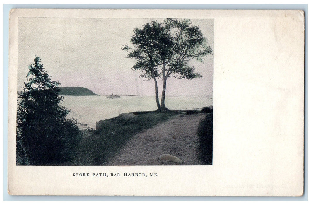 c1905 Shore Path Dirt Road Passenger Boat Ferry Bar Harbor Maine ME Postcard