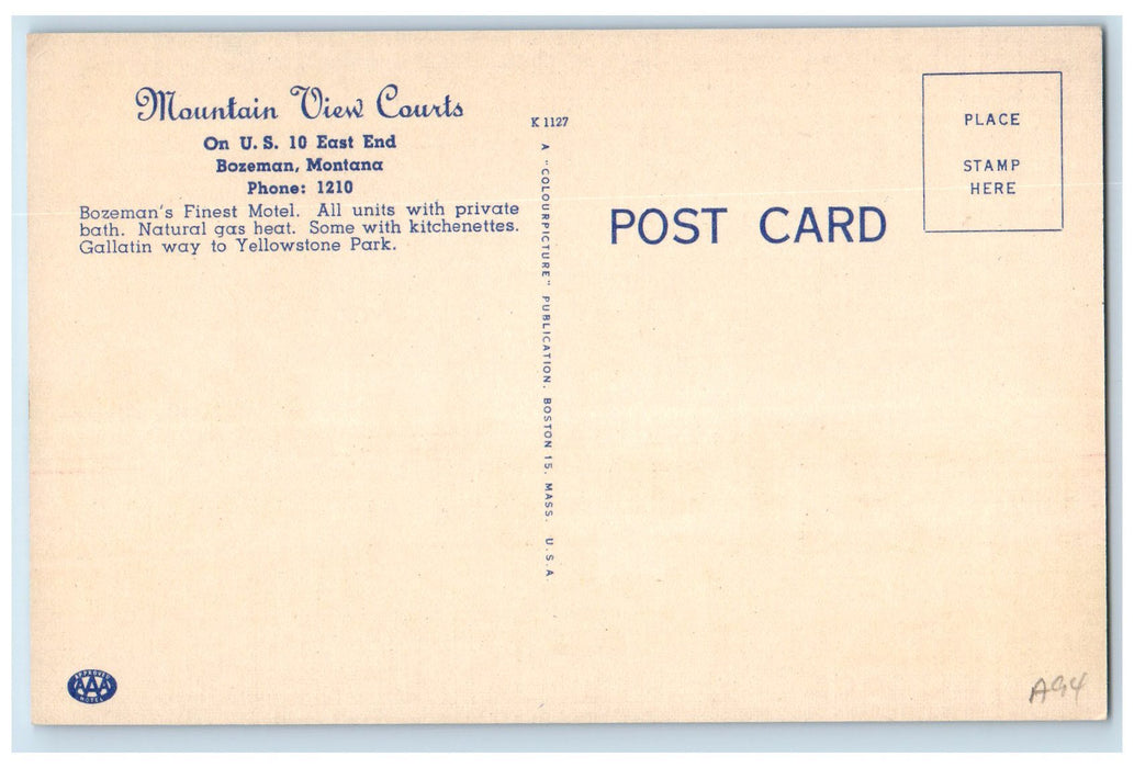 c1940s Mountain View Courts Exterior Roadside Bozeman Montana MT Trees Postcard