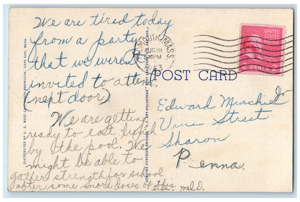1953 Nobska Light Wood Hole Lighthouse Cape Cod Massachusetts MA Posted Postcard