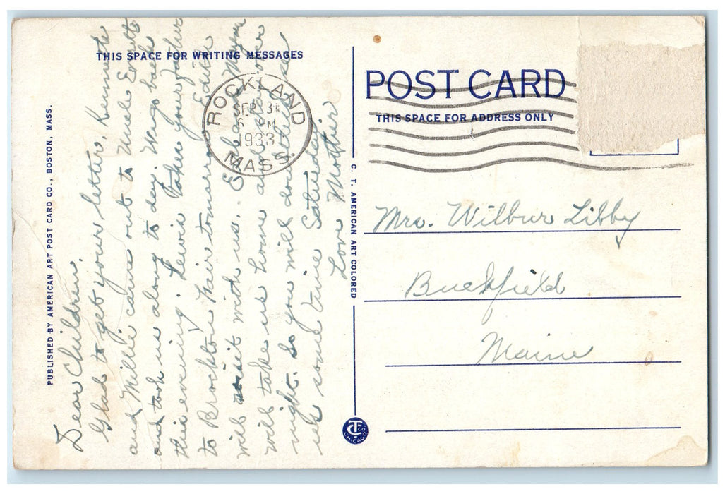 c1920 Public Library Building Entrance Stairs Rockland Massachusetts MA Postcard