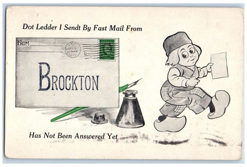 1913 Dot Ledder I Sendt By Fast Mail From Brocton View Massachusetts MA Postcard