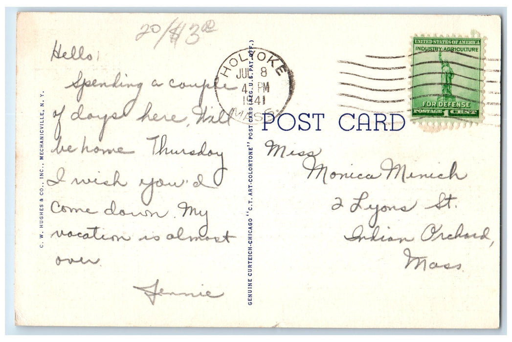 1941 High Street Cars Scene Holyoke Massachusetts MA Posted Buildings Postcard