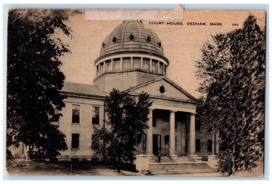 1937 Court House Exterior Roadside Dedham Massachusetts MA Posted Trees Postcard