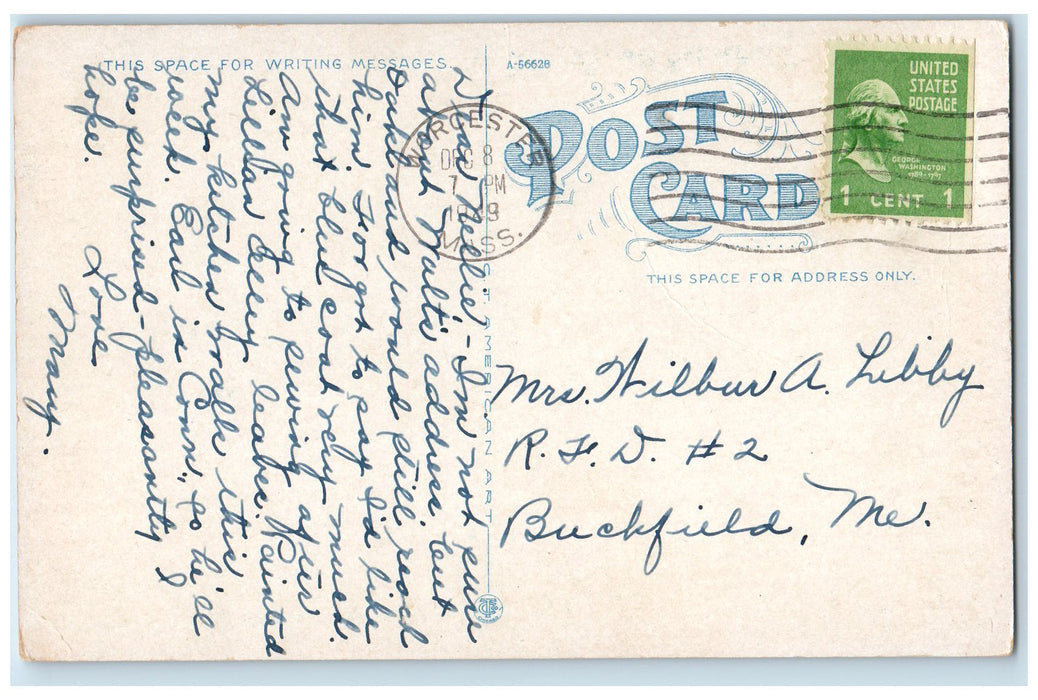 1949 Wachusette Dam & Reservoir Bridge Clinton Massachusetts MA Posted Postcard