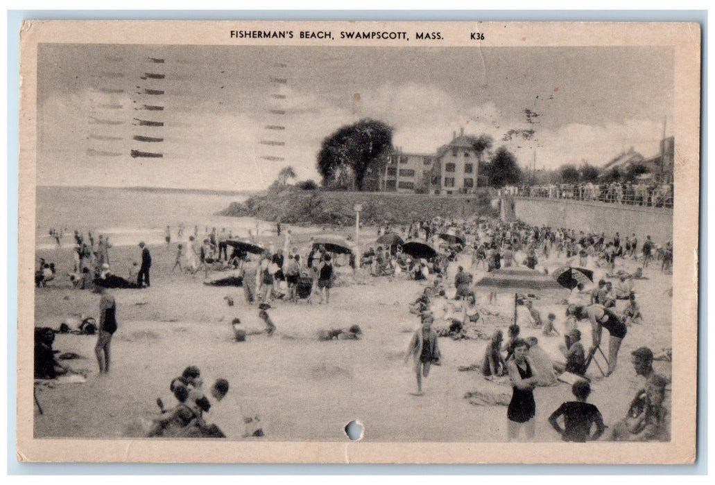 1945 Fisherman's Beach Swimming View Swampscott Massachusetts MA Posted Postcard