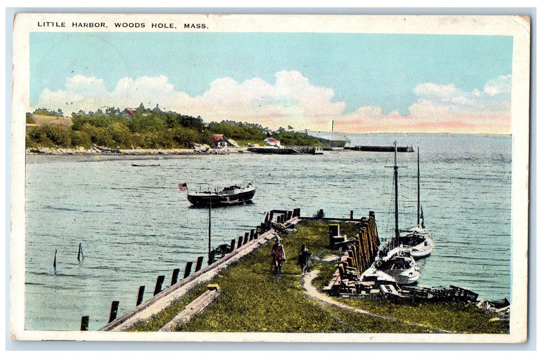 c1920's Little Harbor Boat Sailboat Docking Woods Hole Massachusetts MA Postcard