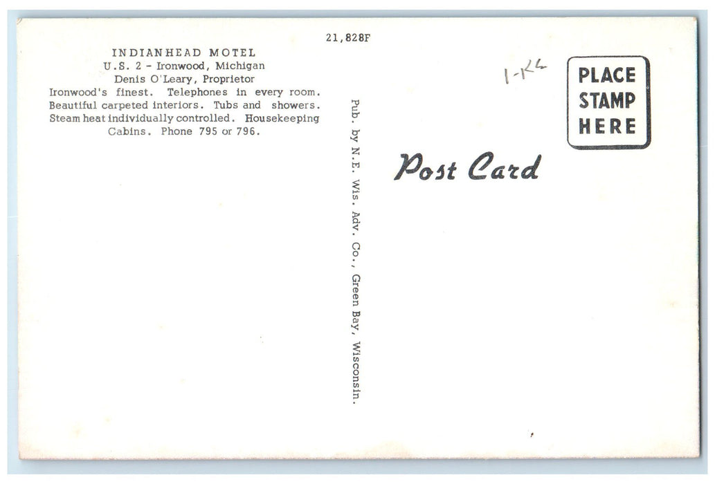 c1940s Indianhead Motel Exterior Roadside Ironwood Michigan MI Unposted Postcard