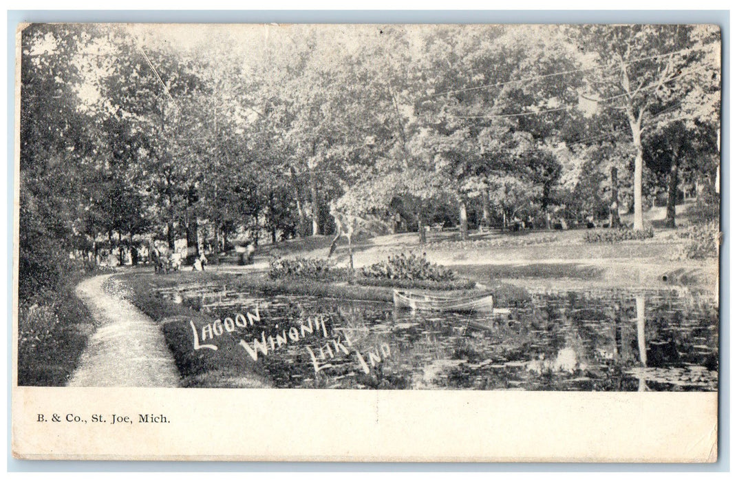 1908 Lagoon Boat Trees Scene Winona Lake Indiana IN Posted Vintage Postcard
