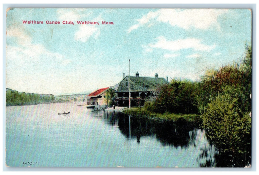 c1950 Waltham Canoe Building On River Lake Waltham Massachusetts MA Postcard