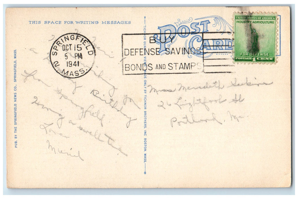 1941 Chestnut Street Kimball Hotel & YMCA Springfield Massachusetts MA Postcard