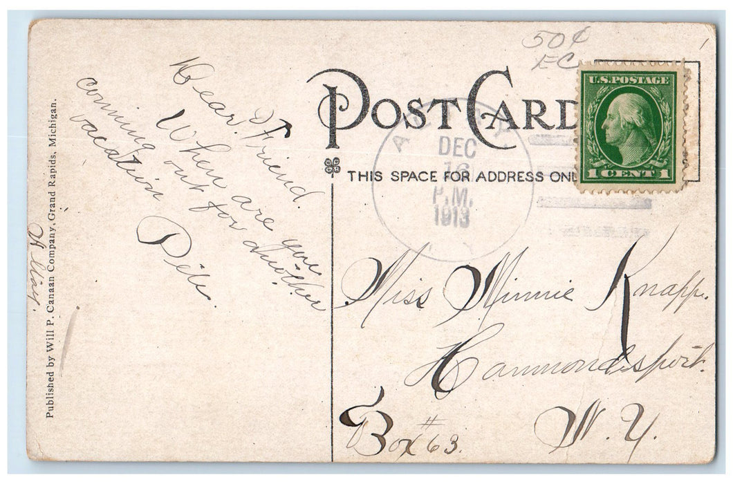 1913 New High School Exterior Roadside Grand Rapids Michigan MI Posted Postcard