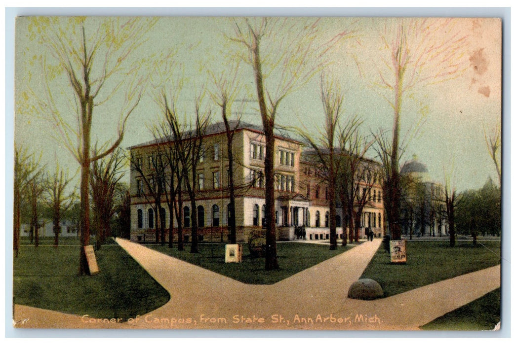 1909 Corner Of Campus From State St. Scene Ann Arbor Michigan MI Posted Postcard