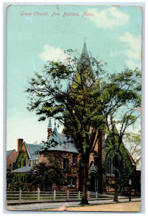 1909 Grace Church Building Road Entrance New Bedford Massachusetts MA Postcard