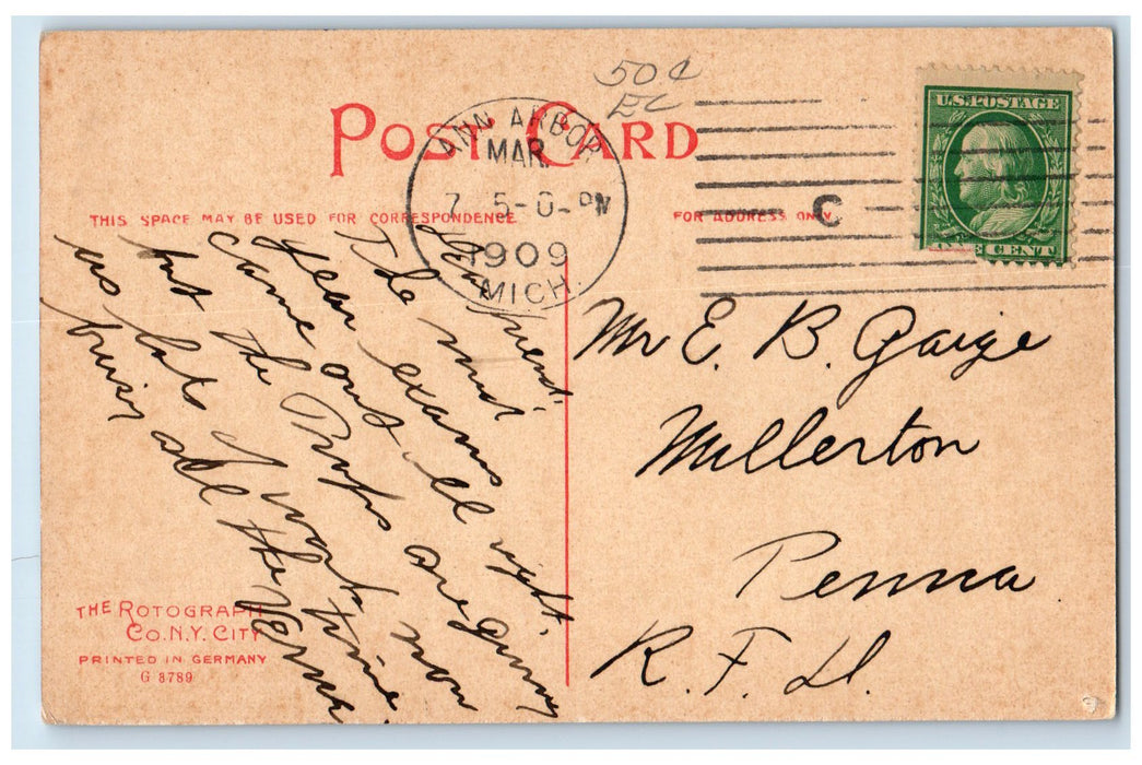 1909 Corner Of Campus From State St. Scene Ann Arbor Michigan MI Posted Postcard