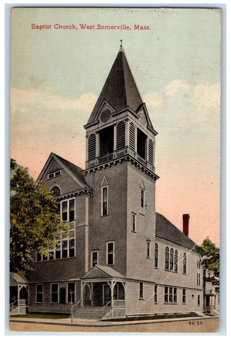 c1910 Baptist Church Building Tower West Somerville Massachusetts MA Postcard