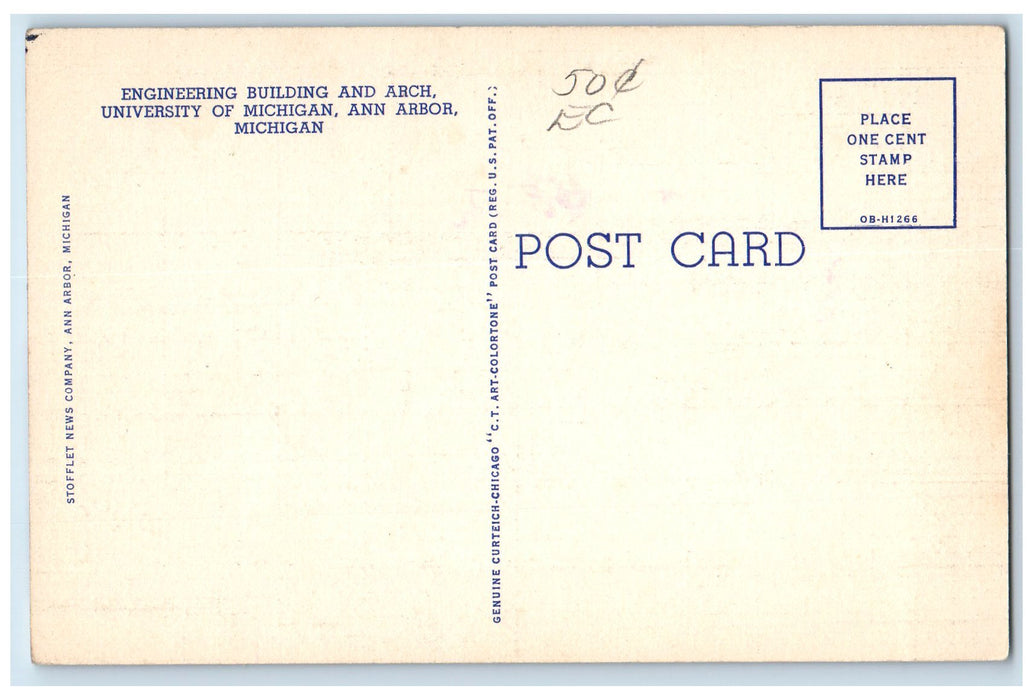 c1940s Engineering Building & Arch University Of Michigan Ann Arbor MI Postcard