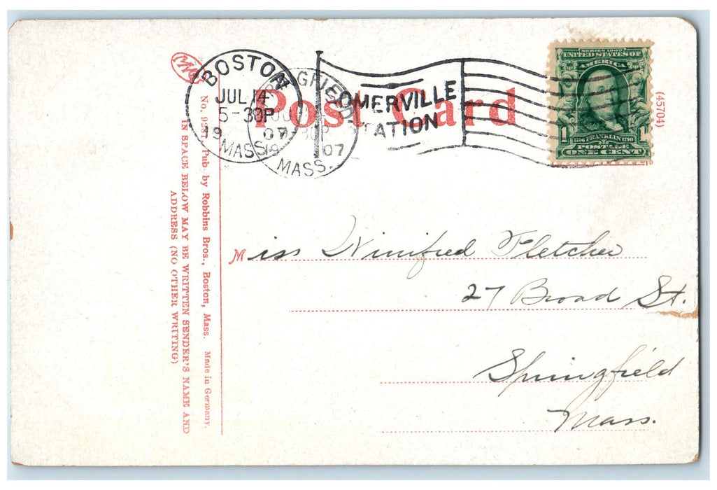 1907 Public Library Building Tower Students Somerville Massachusetts MA Postcard