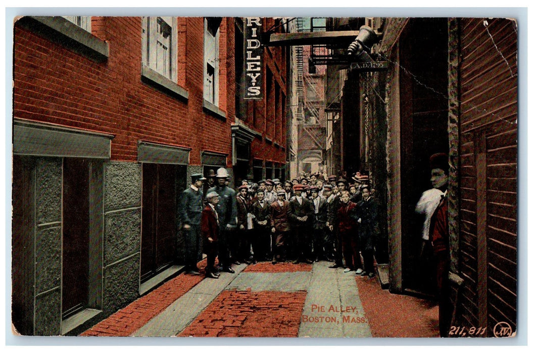 1910 Pie Alley Buildings Officers Crowd Boston Massachusetts MA Posted Postcard
