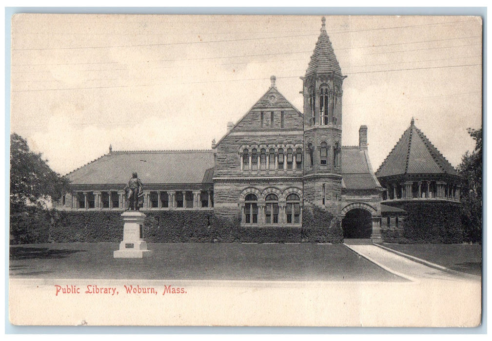 c1905 Public Library Building Tower Monument Woburn Massachusetts MA Postcard