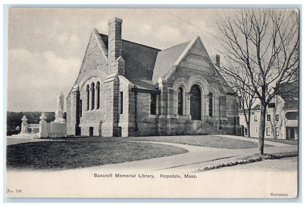 c1905 Bancroft Memorial Library Building View Hopedale Massachusetts MA Postcard