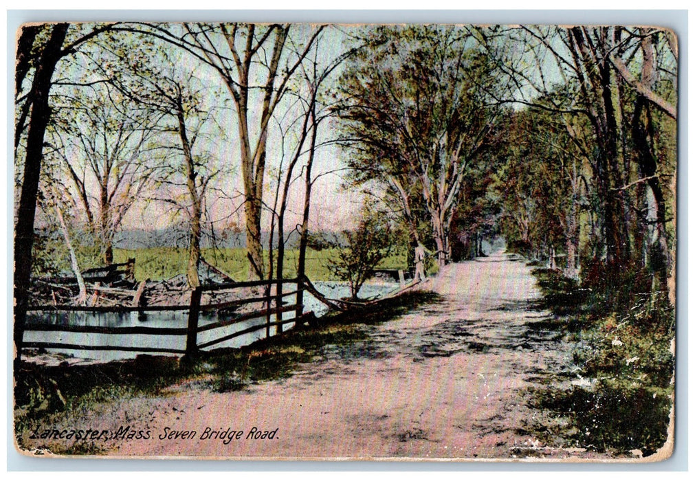 c1950 Seven Bridge Road Pond Dirt Road Grove Lancaster Massachusetts MA Postcard
