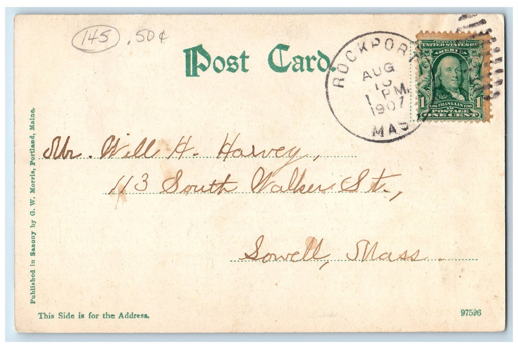 1907 New Magnolia Building Terrace US Flag Magnolia Massachusetts MA Postcard