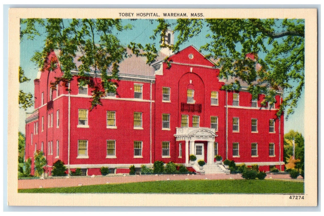 c1940's Tobey Hospital Building Road Entrance Wareham Massachusetts MA Postcard