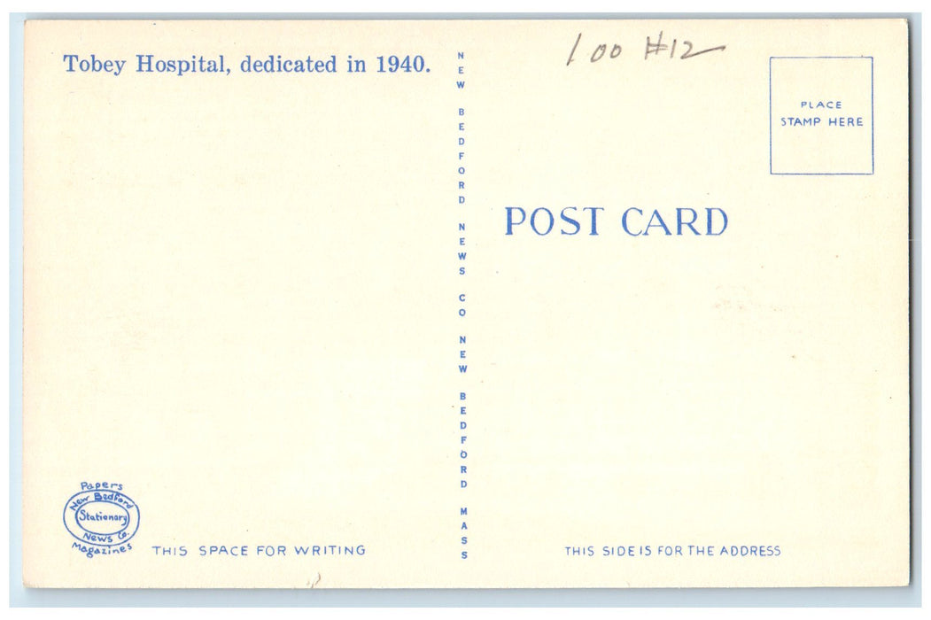 c1940's Tobey Hospital Building Road Entrance Wareham Massachusetts MA Postcard
