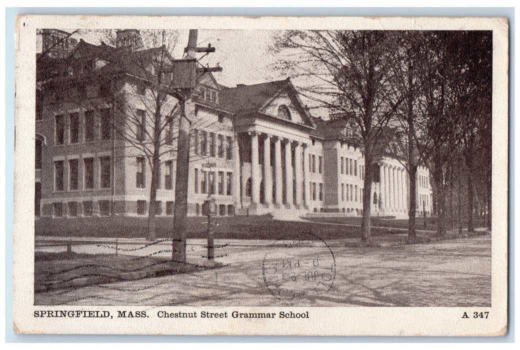 1909 Chestnut Street Grammar School Building Dirt Road Springfield MA Postcard