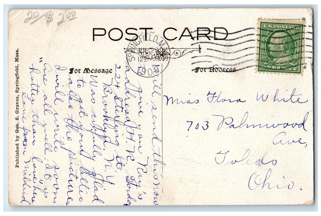 1909 Chestnut Street Grammar School Building Dirt Road Springfield MA Postcard