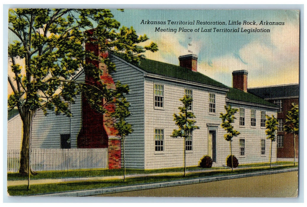 1949 Arkansas Territorial Restoration Meeting Place Little Rock AK Tree Postcard