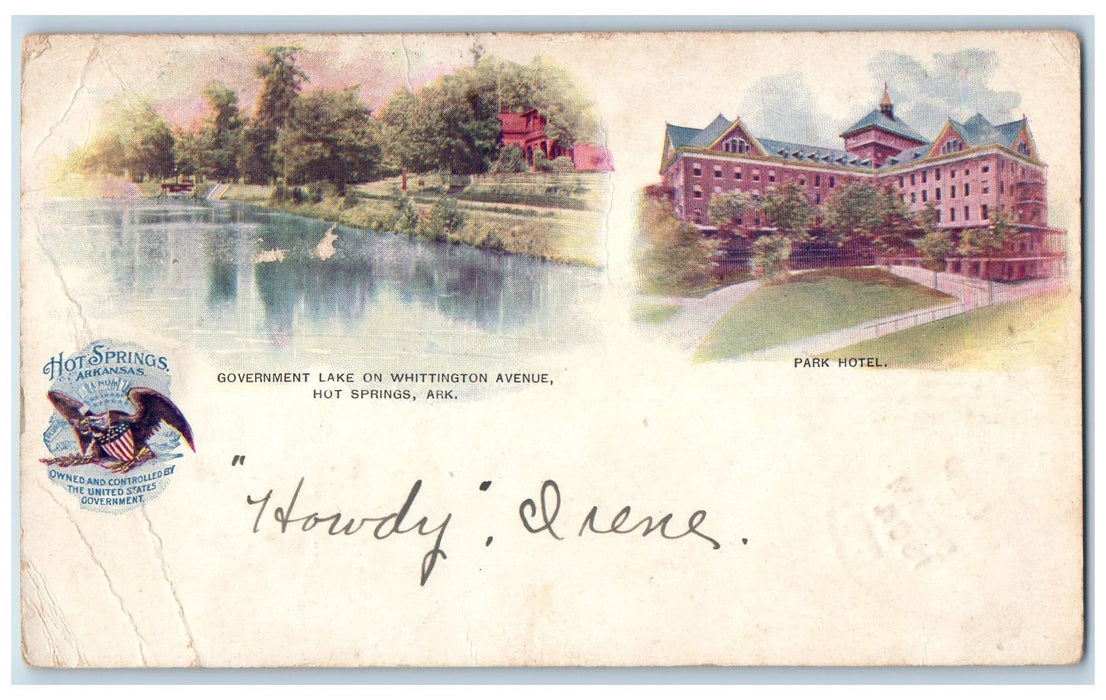 1904 Government Lake On Whittington Avenue Hot Springs Arkansas AK Tree Postcard