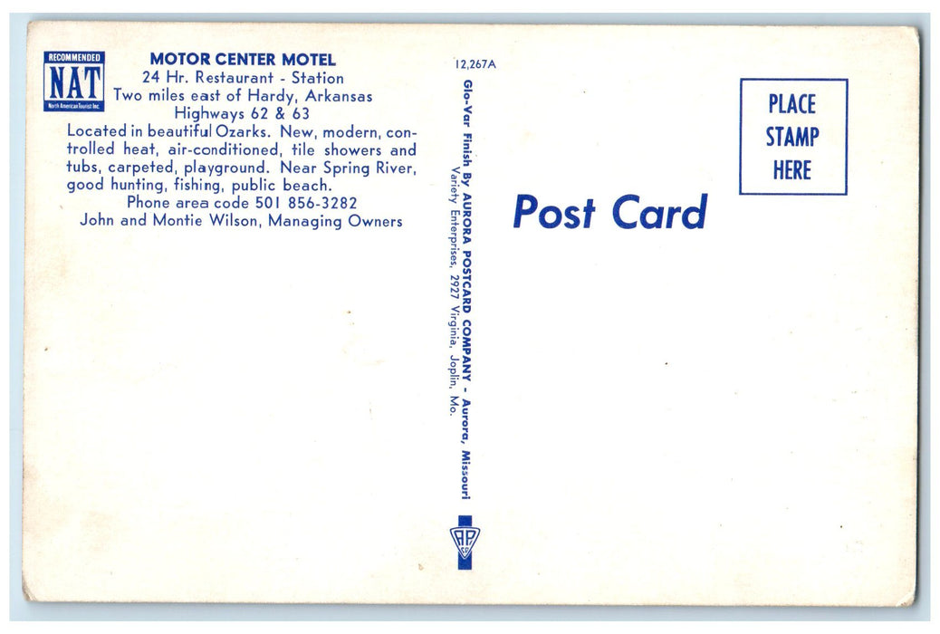 c1940s Motor Center Motel Exterior Roadside Hardy Arkansas AK Trees Postcard