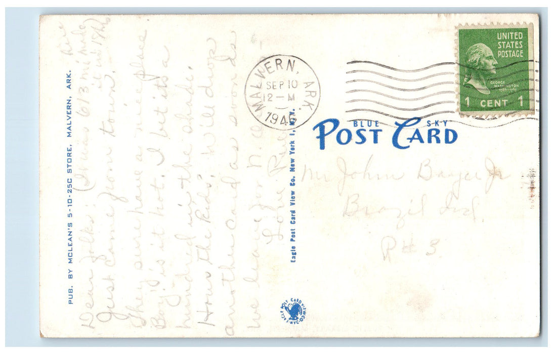 1946 Public Library Exterior Roadside Malvern Arkansas AK Posted Trees Postcard