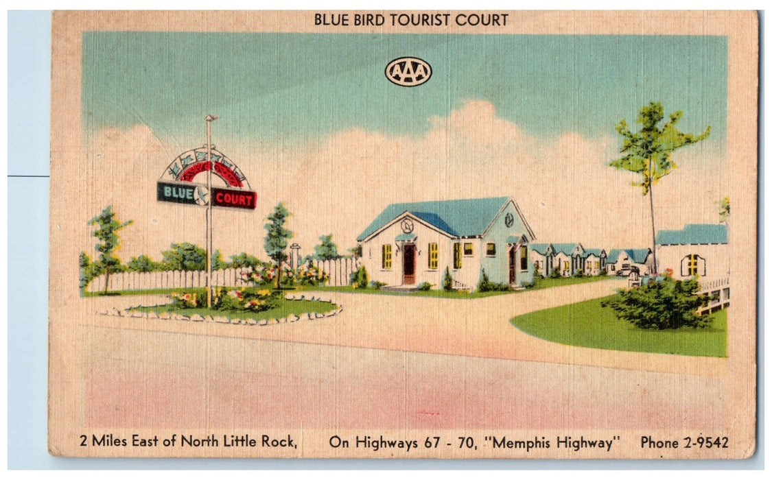 c1940s Blue Bird Tourist Court Exterior Memphis Highway Arkansas AK Postcard